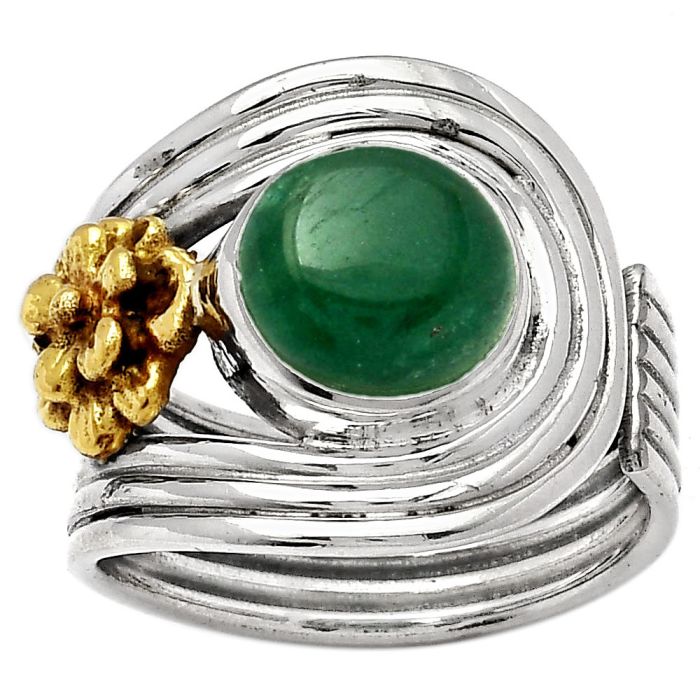 Two Tone Adjustable Flower - Green Aventurine Ring size-8.5 SDR150962 R-1491, 9x9 mm