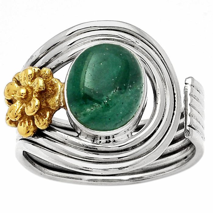 Two Tone Adjustable Flower - Green Aventurine Ring size-7.5 SDR150970 R-1491, 8x10 mm