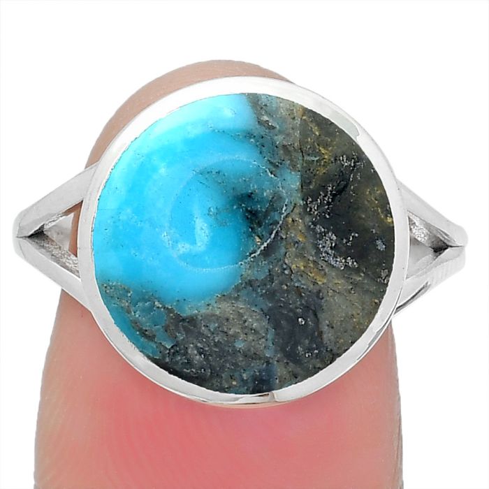 Natural Turquoise Morenci Mine Ring size-8.5 SDR151287 R-1005, 14x14 mm