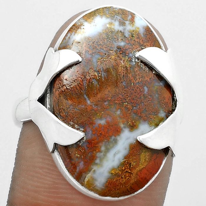 Natural Red Moss Agate Ring size-8.5 SDR151637 R-1354, 14x22 mm