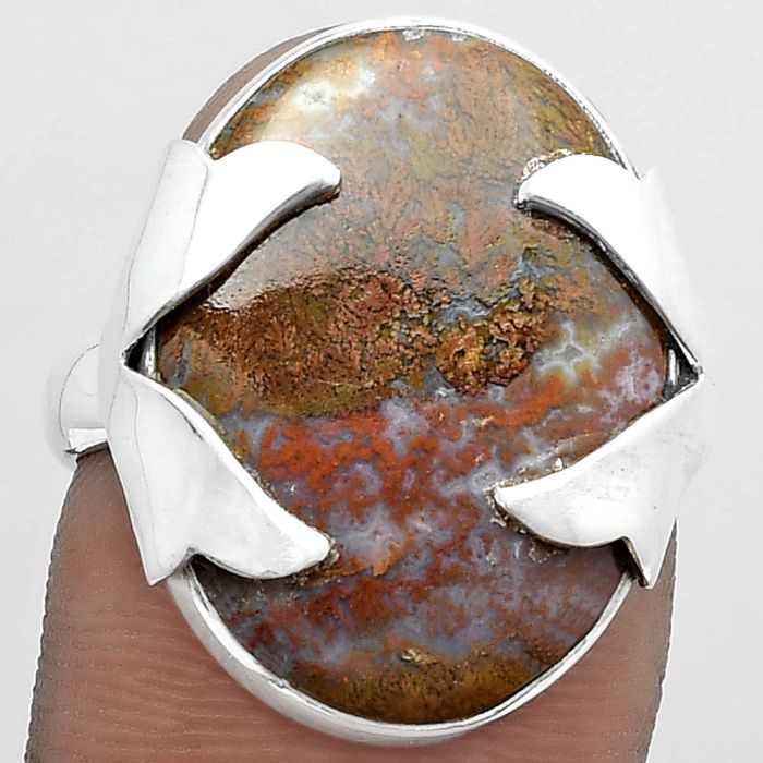 Natural Red Moss Agate Ring size-7.5 SDR151656 R-1354, 15x21 mm