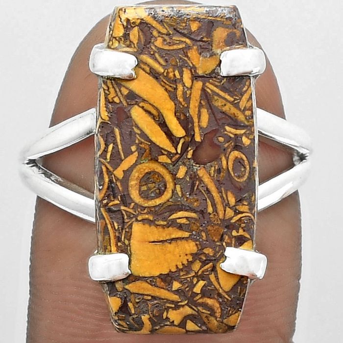 Natural Coquina Fossil Jasper - India Ring size-8 SDR151679 R-1089, 11x22 mm