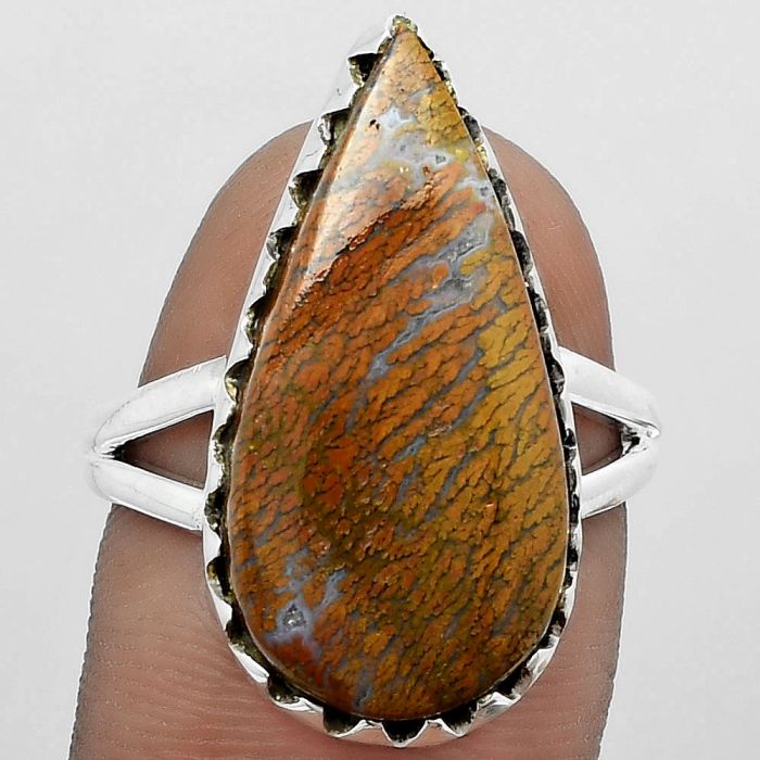 Natural Red Moss Agate Ring size-8 SDR151724 R-1210, 12x24 mm