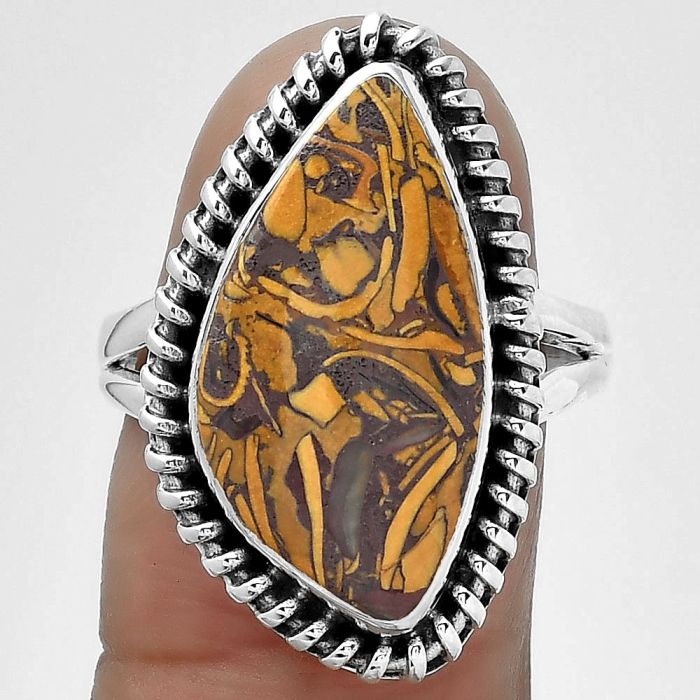 Natural Coquina Fossil Jasper - India Ring size-8 SDR151850 R-1279, 11x21 mm