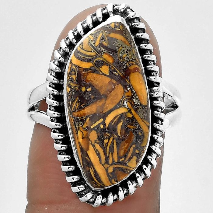 Coquina Fossil Jasper - India Ring size-7.5 SDR151863 R-1279, 10x21 mm