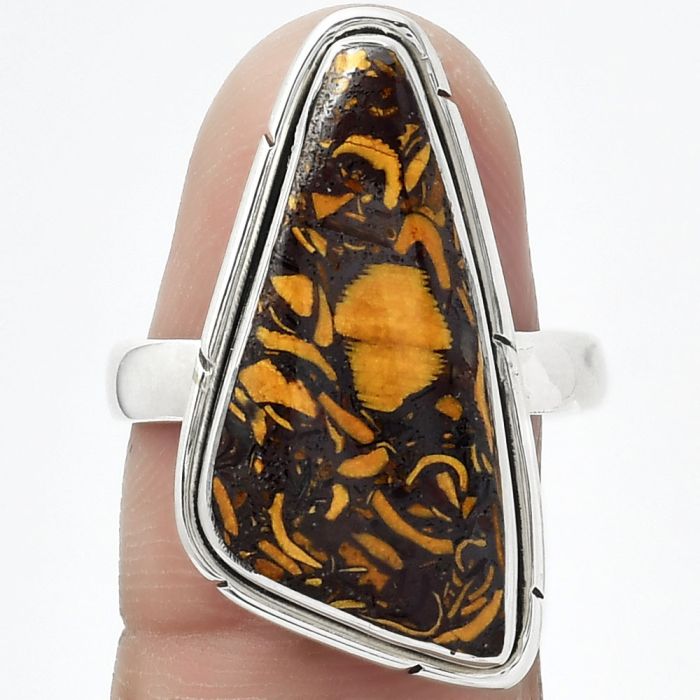 Coquina Fossil Jasper - India Ring size-8.5 SDR151942 R-1011, 12x25 mm