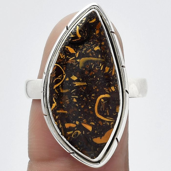 Natural Coquina Fossil Jasper - India Ring size-9 SDR151962 R-1011, 12x24 mm