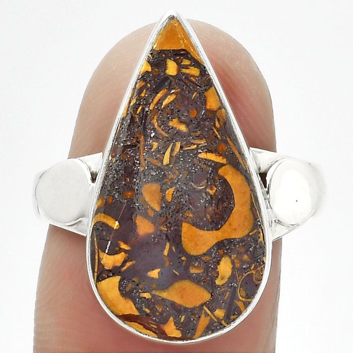 Coquina Fossil Jasper - India Ring size-8.5 SDR152030 R-1715, 12x22 mm