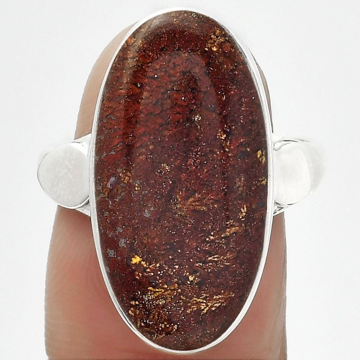 Natural Red Moss Agate Ring size-8 SDR152038 R-1715, 12x24 mm