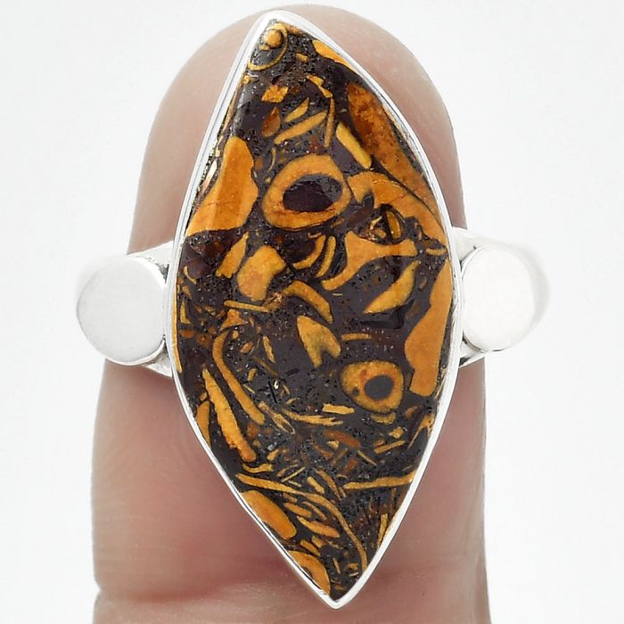 Natural Coquina Fossil Jasper - India Ring size-8 SDR152090 R-1715, 12x25 mm