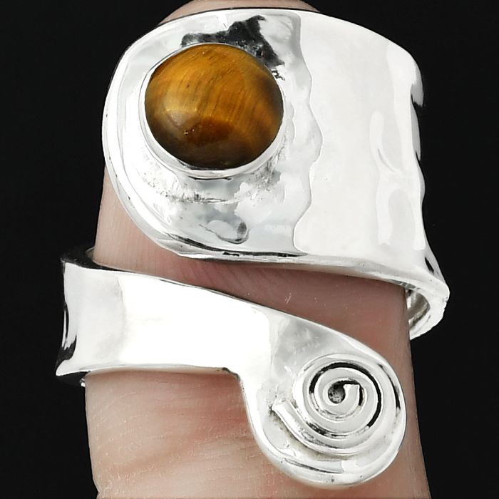 Adjustable - Tiger Eye - Africa Ring size-7.5 SDR152121 R-1374, 7x7 mm