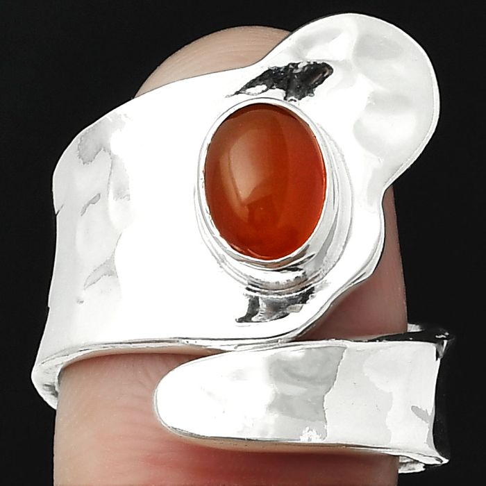 Adjustable - Natural Carnelian Ring size-7.5 SDR152157 R-1327, 6x8 mm