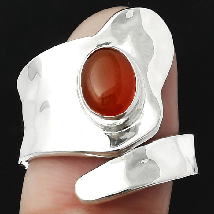 Adjustable - Natural Carnelian Ring size-7 SDR152166 R-1327, 6x8 mm