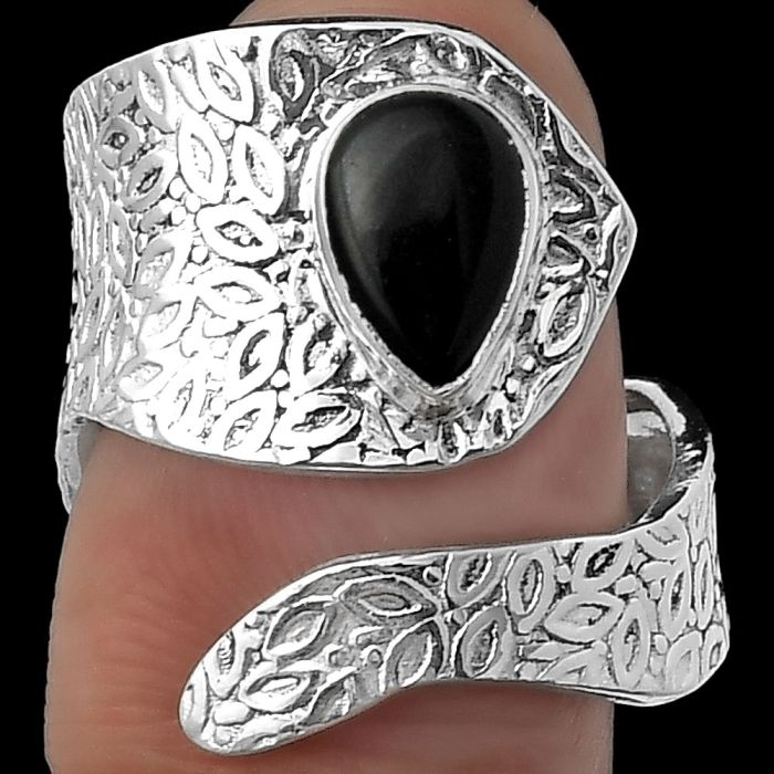 Adjustable - Black Onyx - Brazil Ring size-7.5 SDR152328 R-1374, 6x9 mm