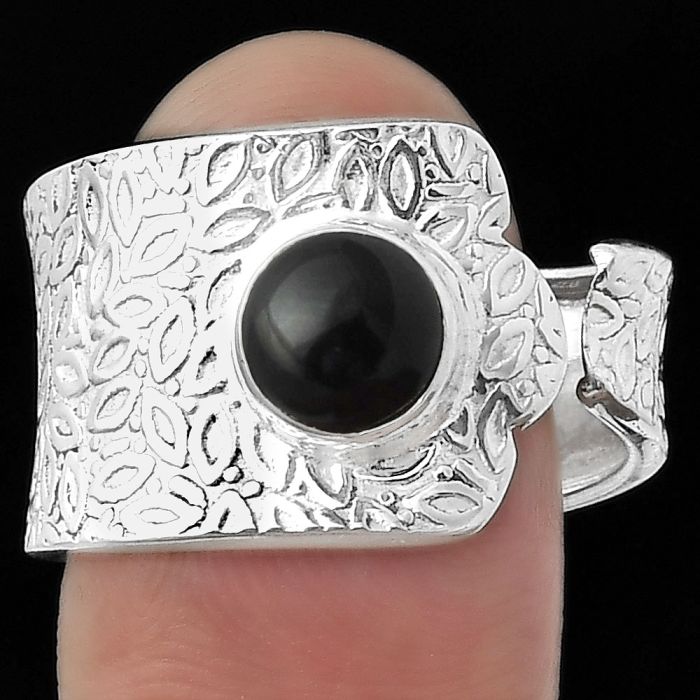 Adjustable - Black Onyx - Brazil Ring size-8 SDR152374 R-1381, 7x7 mm