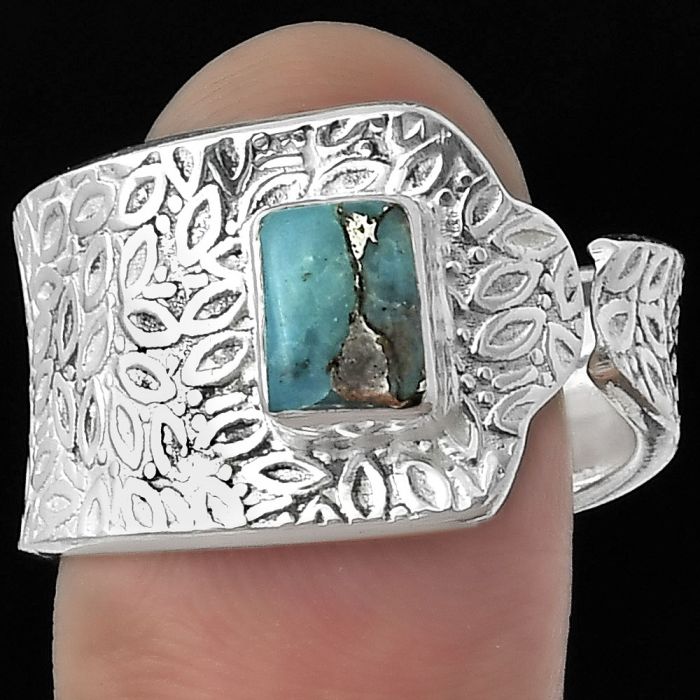 Adjustable - Kingman Turquoise With Zinc Ring size-8.5 SDR152378 R-1381, 5x7 mm