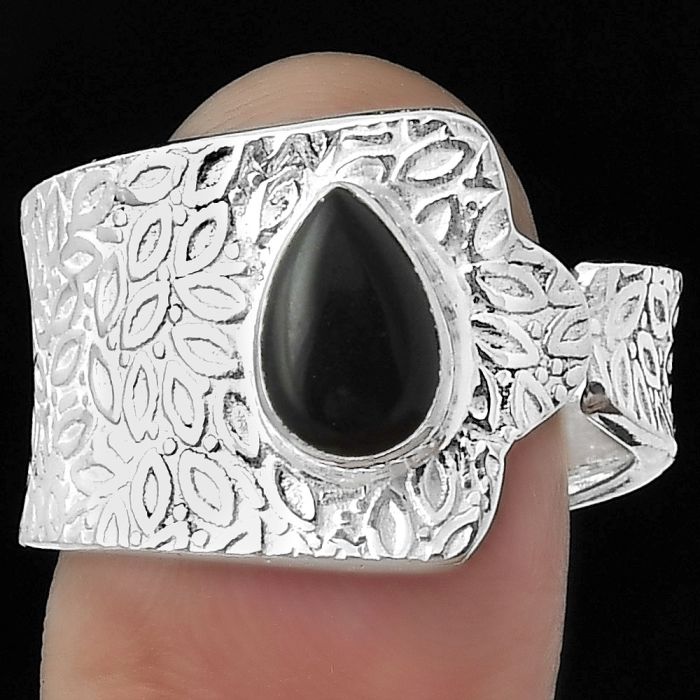 Adjustable - Black Onyx - Brazil Ring size-9 SDR152386 R-1381, 6x9 mm