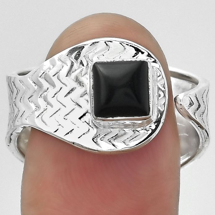 Adjustable - Black Onyx - Brazil Ring size-8.5 SDR152463 R-1381, 6x6 mm