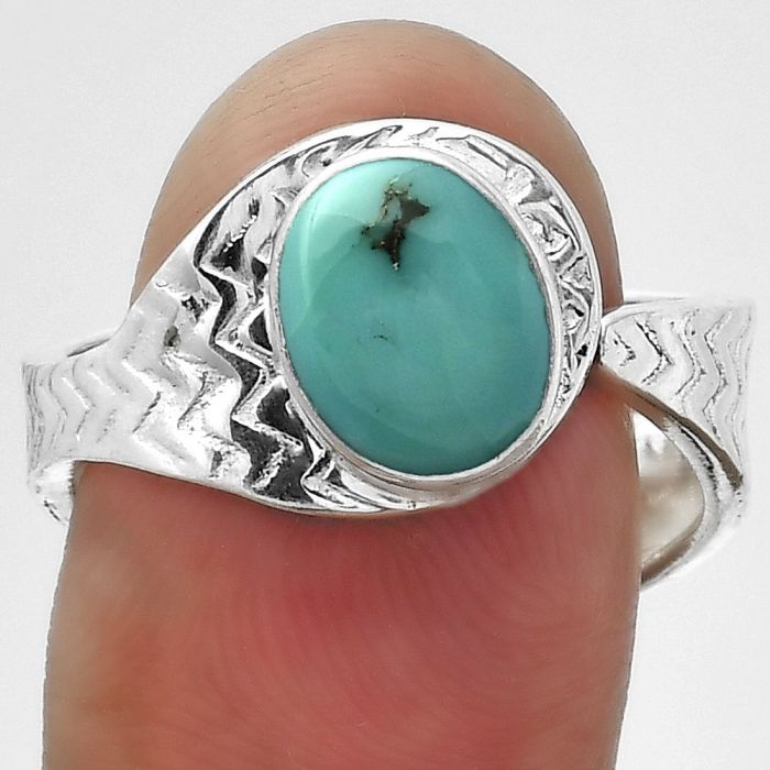 Adjustable - Kingman Turquoise 925 Sterling Silver Ring s.8.5 Jewelry R-1381, 7x9 mm