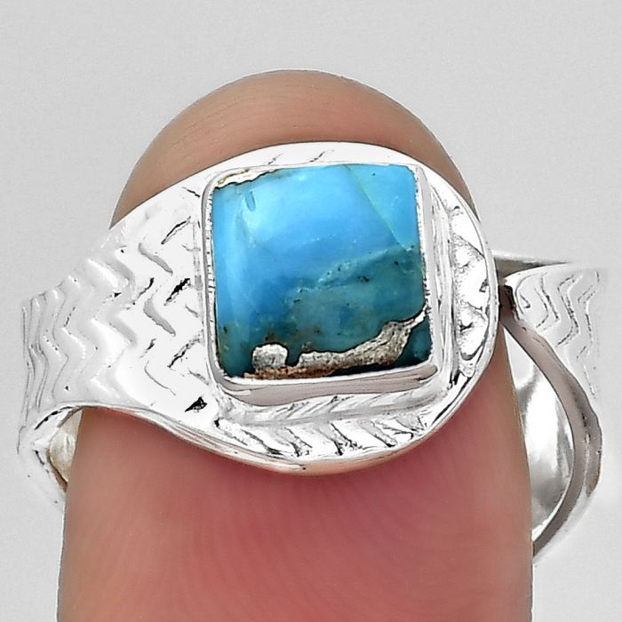 Adjustable Kingman Turquoise With Zinc Ring size-9 SDR152480 R-1381, 8x8 mm