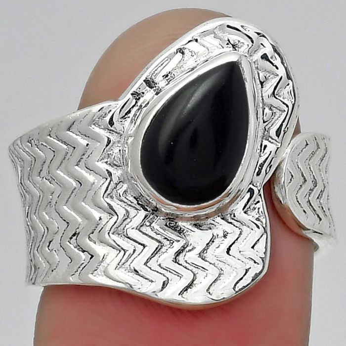 Adjustable - Black Onyx - Brazil Ring size-8 SDR152521 R-1381, 6x9 mm
