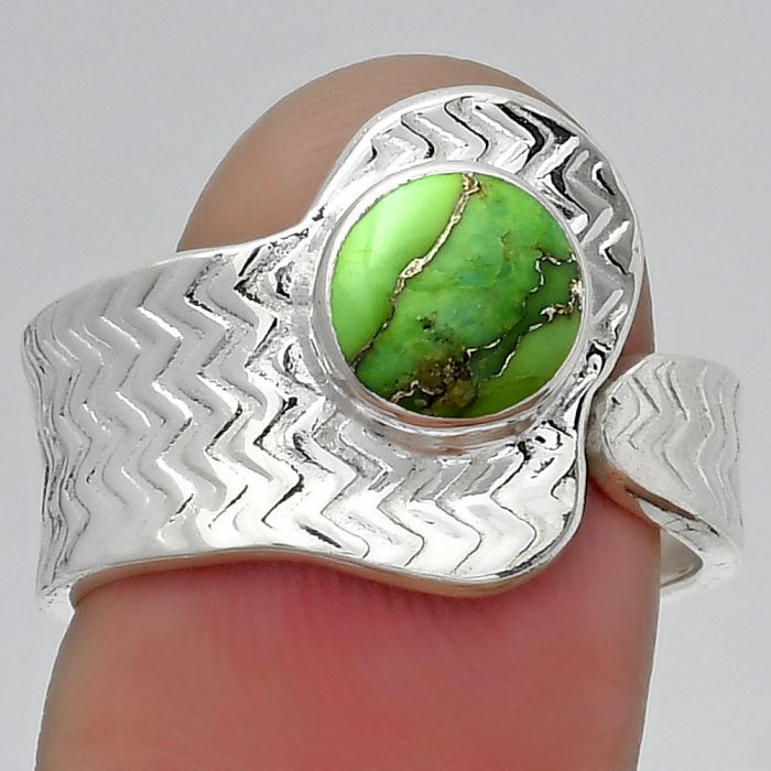 Adjustable - Copper Green Turquoise Ring size-8.5 SDR152525 R-1381, 7x7 mm
