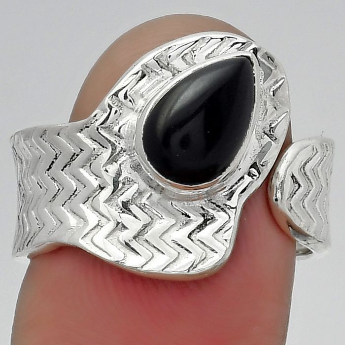 Adjustable - Black Onyx - Brazil Ring size-8 SDR152526 R-1381, 6x9 mm