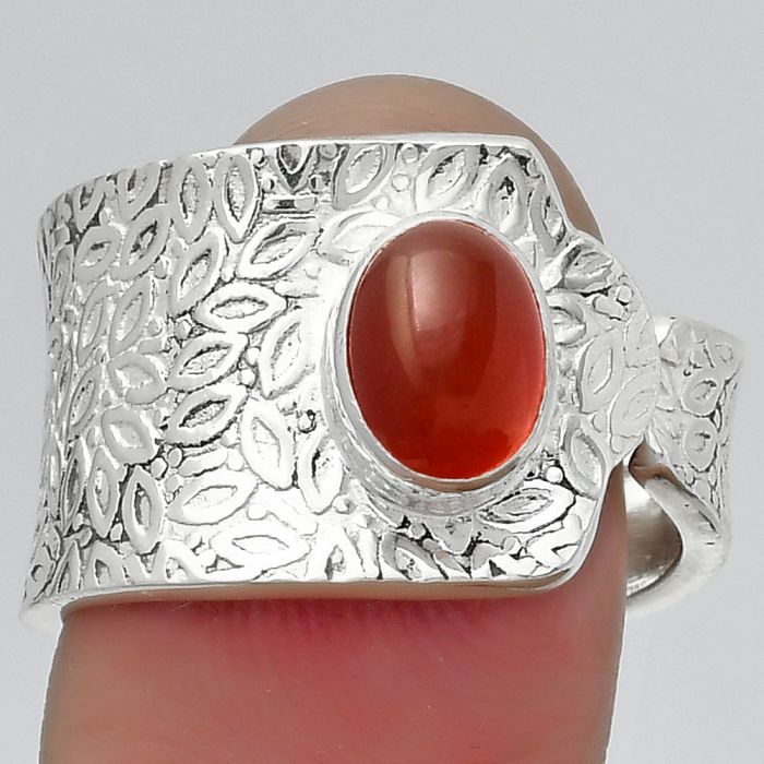 Adjustable - Natural Carnelian Ring size-8.5 SDR152635 R-1381, 6x8 mm