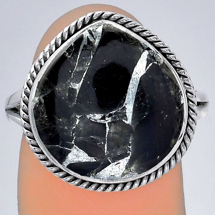 Natural Obsidian And Zinc Ring size-9 SDR152668 R-1010, 15x16 mm