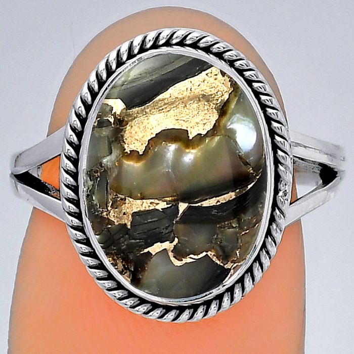 Natural Copper Abalone Shell Ring size-7 SDR152678 R-1010, 10x14 mm