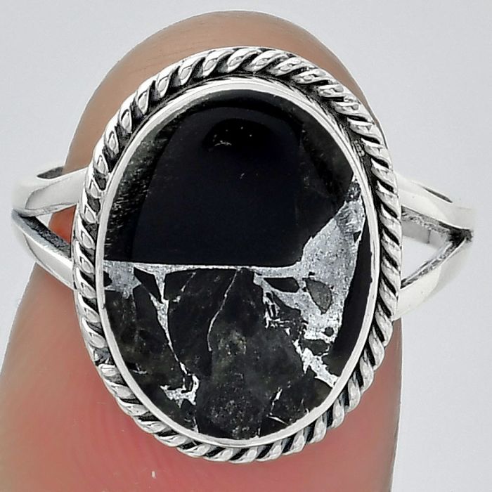 Natural Obsidian And Zinc Ring size-7.5 SDR152743 R-1010, 11x15 mm