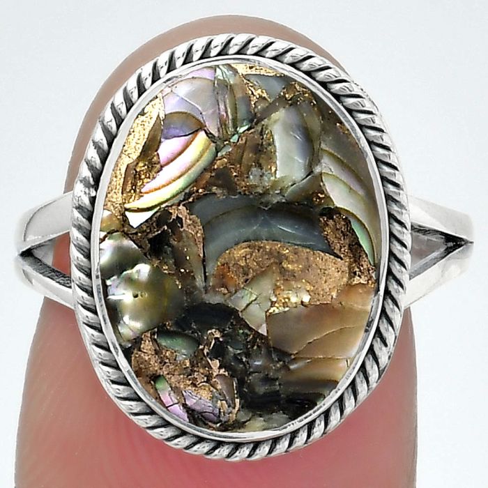 Natural Copper Abalone Shell Ring size-7 SDR152835 R-1010, 12x15 mm
