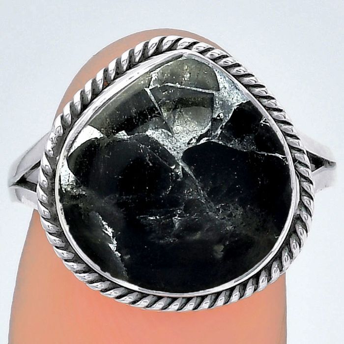 Natural Obsidian And Zinc Ring size-8 SDR152917 R-1010, 14x14 mm