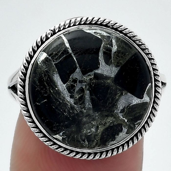 Natural Obsidian And Zinc Ring size-8.5 SDR153008 R-1010, 16x16 mm