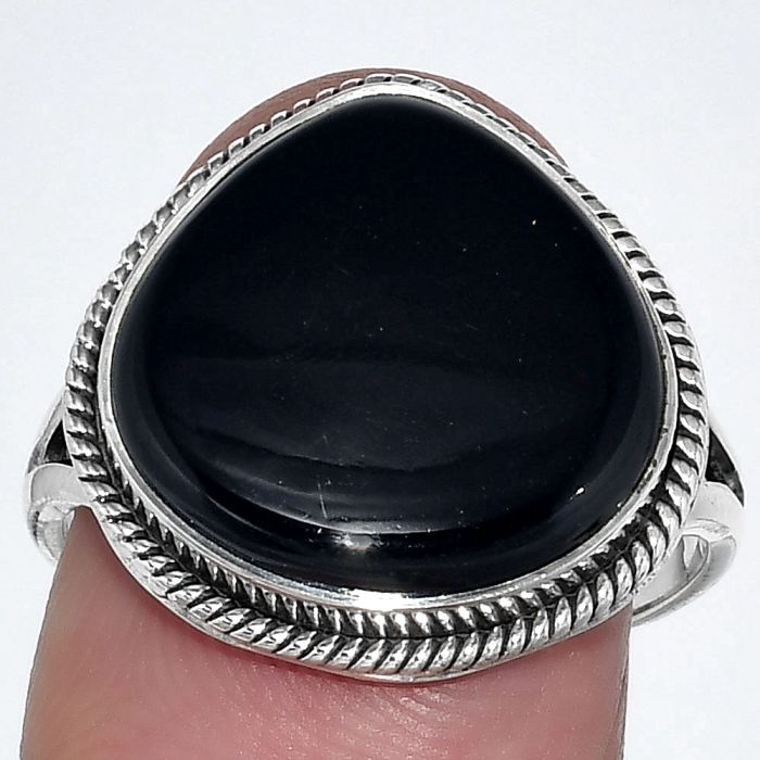 Natural Black Onyx - Brazil Ring size-8.5 SDR153017 R-1010, 15x15 mm