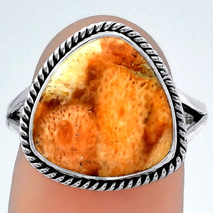 Natural Coral Jasper Ring size-7.5 SDR153052 R-1010, 14x14 mm