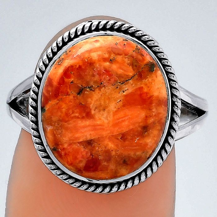 Natural Red Sponge Coral Ring size-8.5 SDR153113 R-1010, 12x14 mm