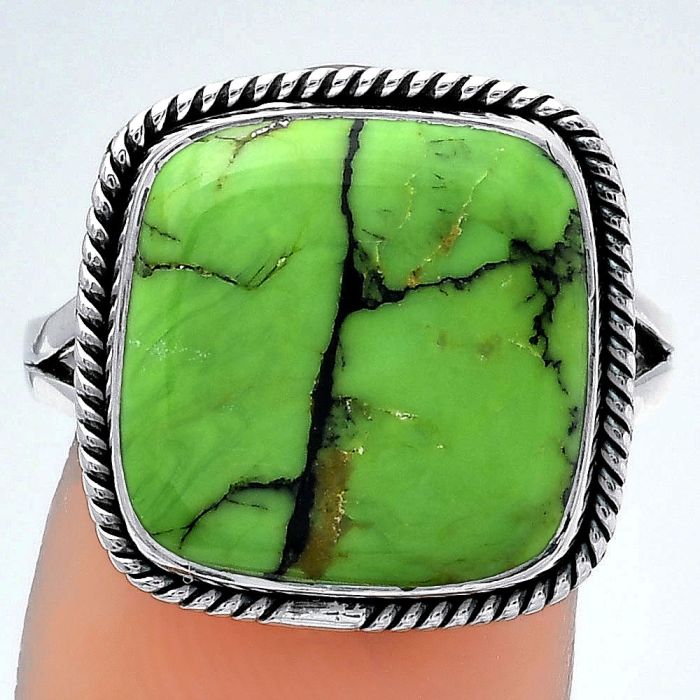 Natural Green Matrix Turquoise Ring size-8 SDR153115 R-1010, 14x14 mm