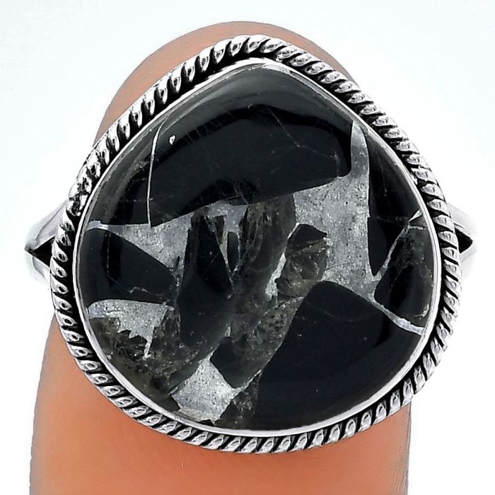 Natural Obsidian And Zinc Ring size-8.5 SDR153134 R-1010, 16x16 mm