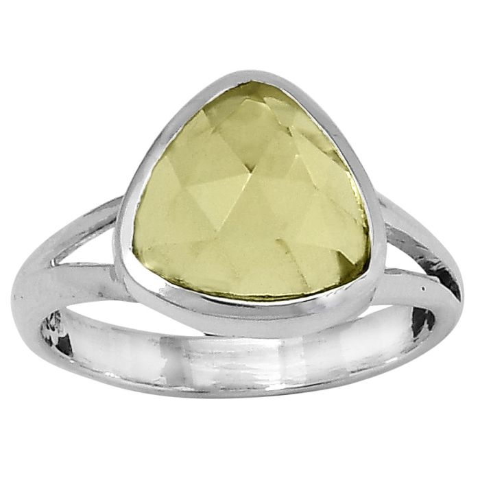 Faceted Natural Lemon Quartz Ring size-7 SDR153474 R-1005, 10x10 mm