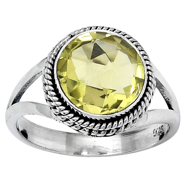 Faceted Natural Lemon Quartz Ring size-8.5 SDR153679 R-1010, 10x10 mm