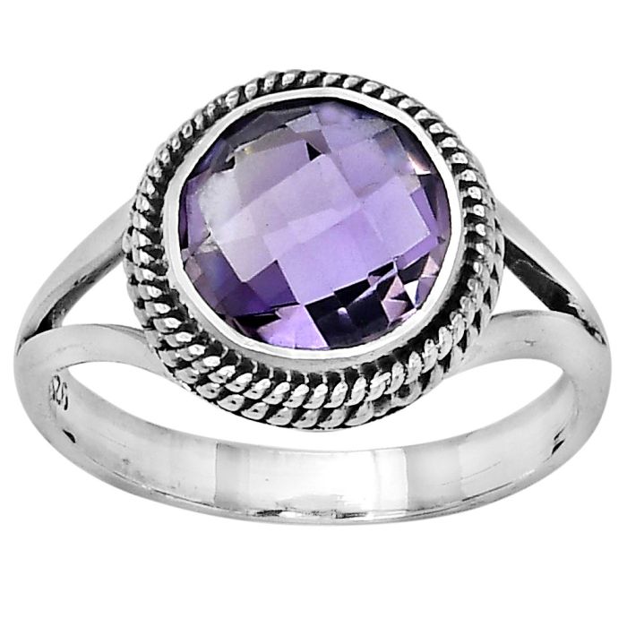 Faceted Natural Amethyst - Brazil Ring size-8 SDR153745 R-1010, 10x10 mm