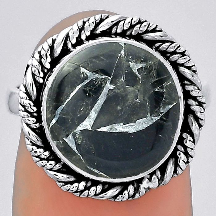 Natural Obsidian And Zinc Ring size-7 SDR153880 R-1013, 13x13 mm