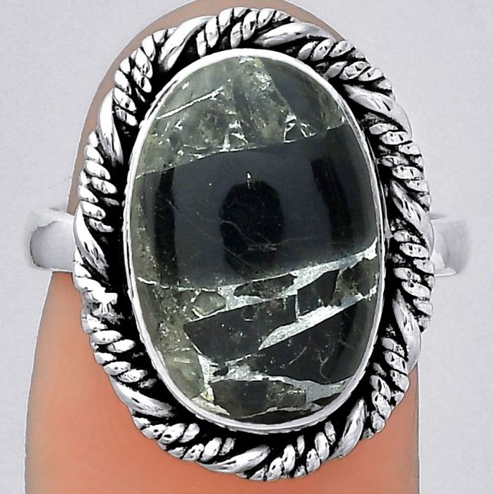 Natural Obsidian And Zinc Ring size-7 SDR153896 R-1013, 10x15 mm