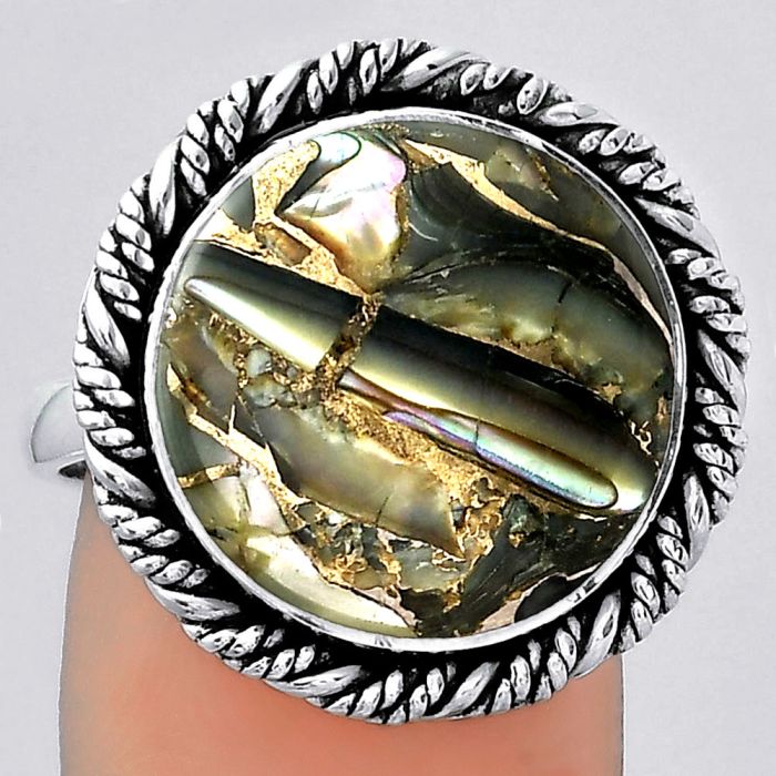 Natural Copper Abalone Shell Ring size-8 SDR153924 R-1013, 16x16 mm