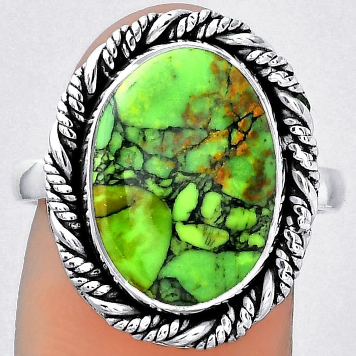 Natural Green Matrix Turquoise Ring size-8 SDR153945 R-1013, 11x16 mm