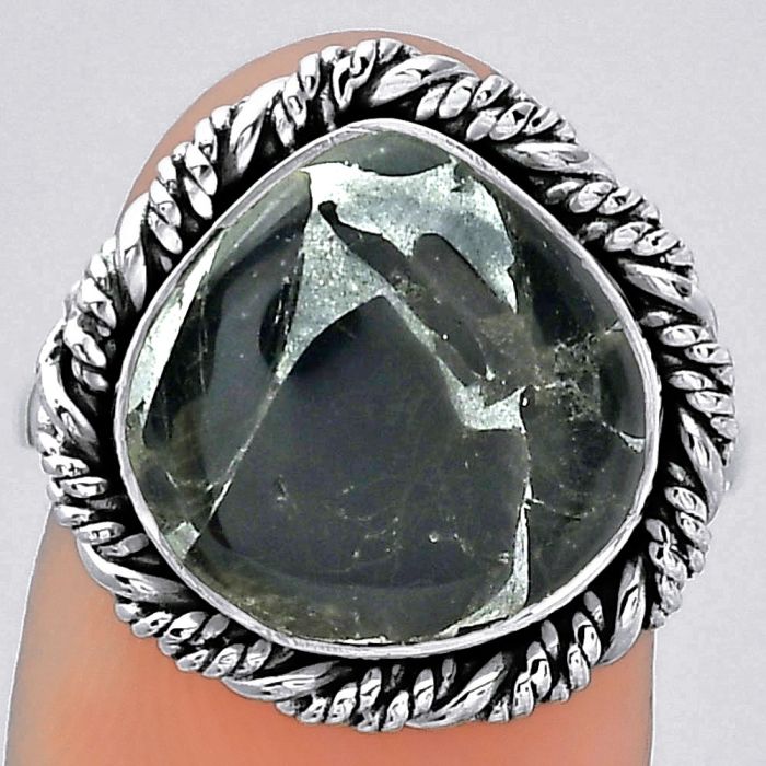 Natural Obsidian And Zinc Ring size-7 SDR153998 R-1013, 13x13 mm