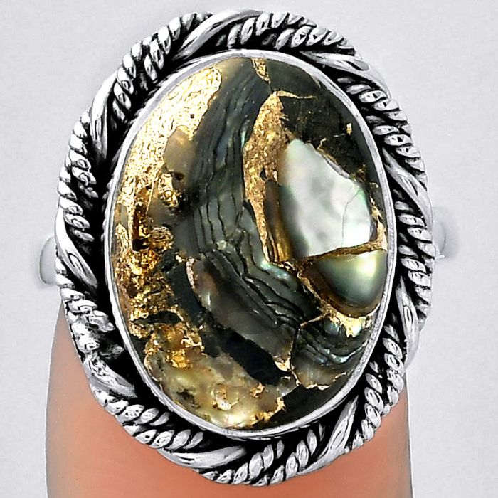 Natural Copper Abalone Shell Ring size-8 SDR154023 R-1013, 12x17 mm