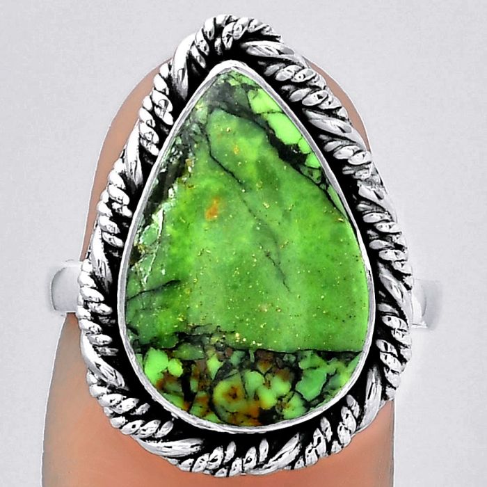 Natural Green Matrix Turquoise Ring size-7 SDR154036 R-1013, 11x17 mm