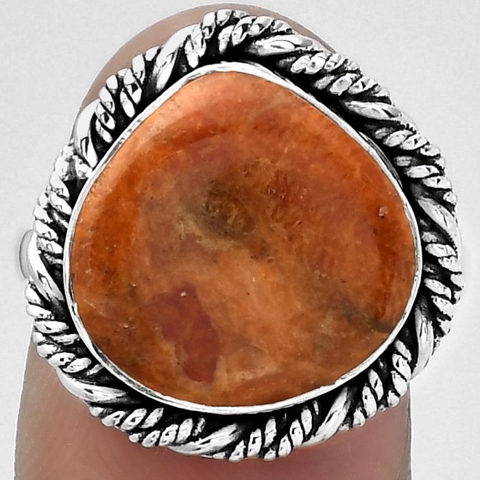 Natural Red Sponge Coral Ring size-7.5 SDR154048 R-1013, 14x14 mm